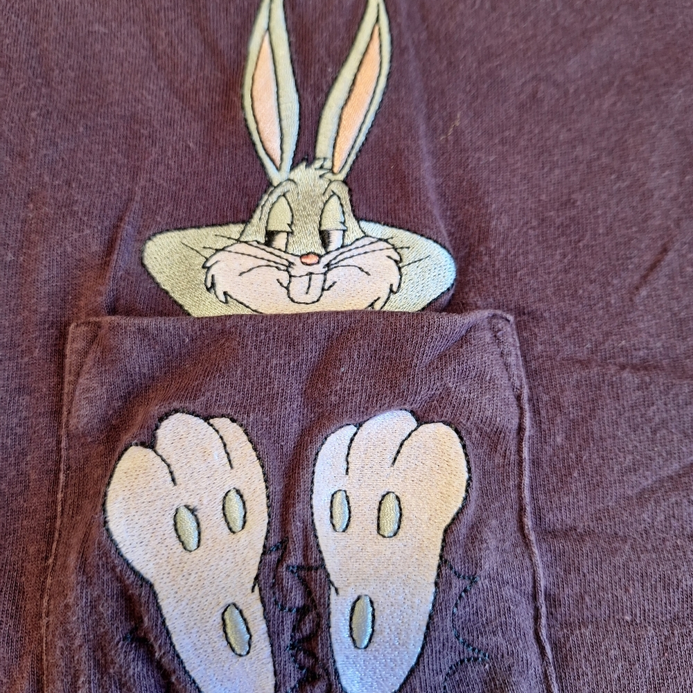 VTG Warner Bros Studio Store Bugs Bunny Embroidered Purple T-shirt 2X Geek 90s